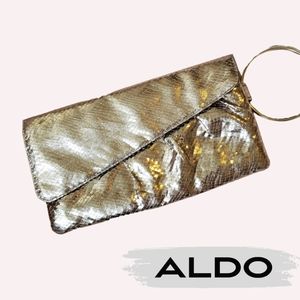 ALDO Gold Metallic 80s Inspired Wristlet Clutch Purse Handbag